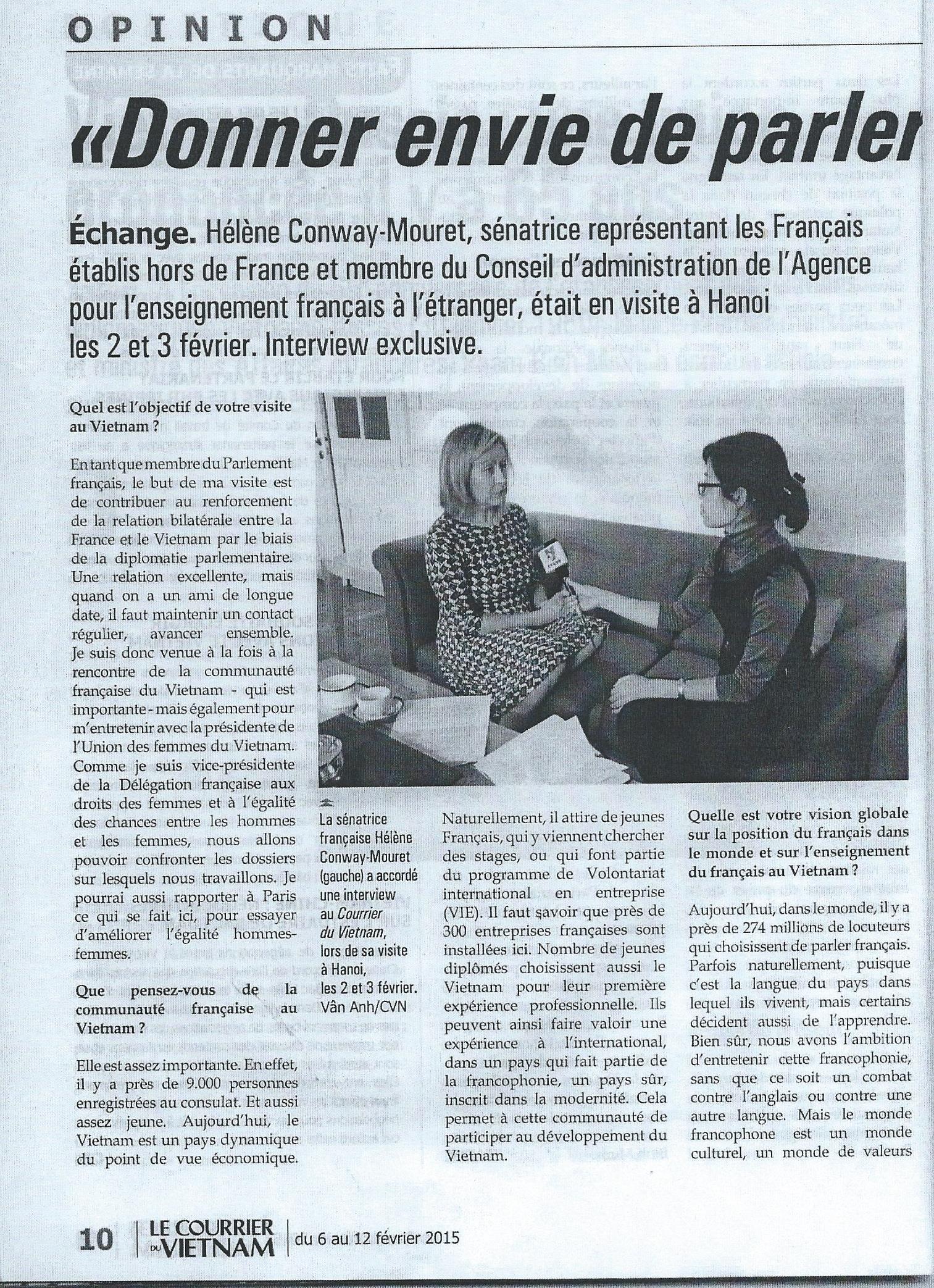 Interview dans le courrier du Vietnam – 6-12 Février 2015